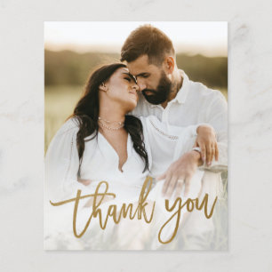 Budget Gold Script Photo Wedding Thank You Card