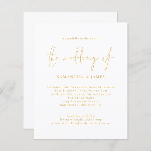 Budget Gold Script QR Code Wedding Invitation