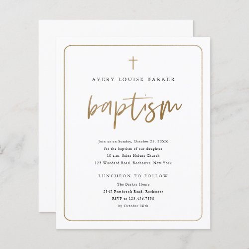 Budget Gold Script Religious Baptism Invitation