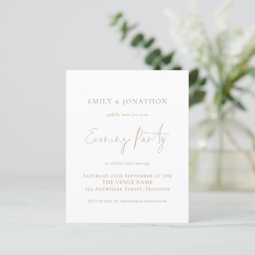 Budget Gold Script Wedding Evening Party Invite