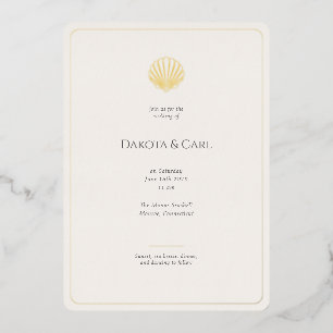 Budget Gold Seashell All-in-One Wedding invitation Foil Invitation
