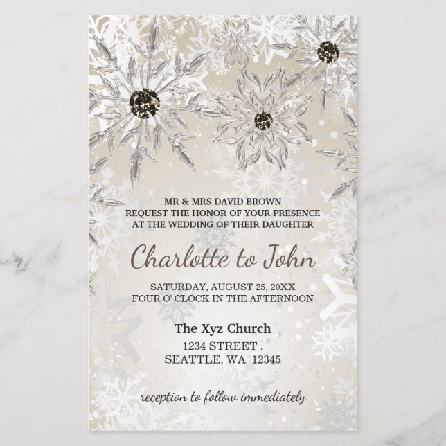 Budget gold snowflakes winter wedding invitation (Front)