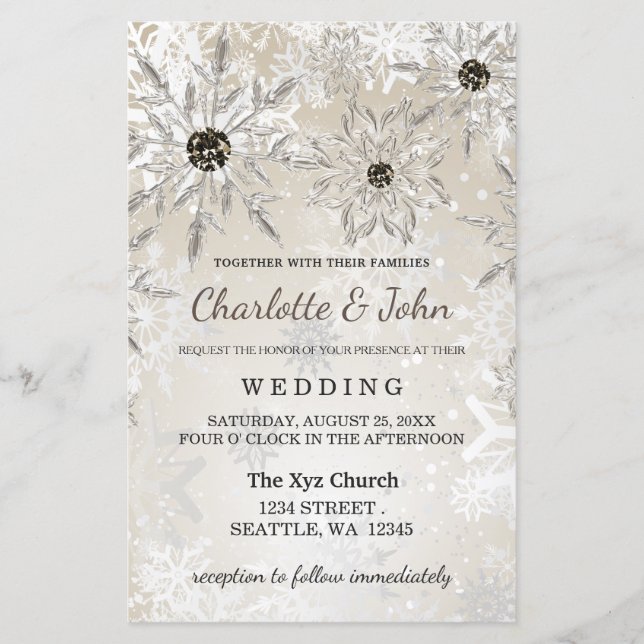 Budget gold snowflakes winter wedding invitation (Front)