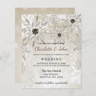 Budget Gold Snowflakes Winter Wedding Invitation