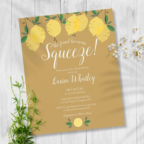 Budget Gold Squeeze Lemon Bridal Shower Invite