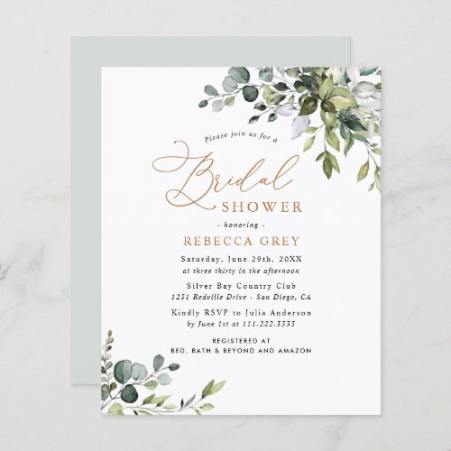 Budget Gold Text Greenery Bridal Shower Invitation