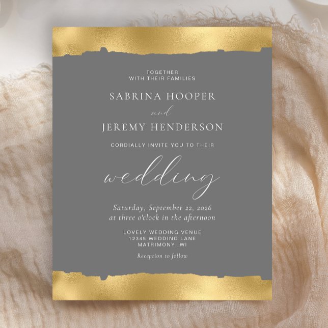 Budget Gold Torn Edge Gray Wedding Invitation (Creator Uploaded)