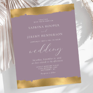 Budget Gold Torn Edge Mauve Wedding Invitation