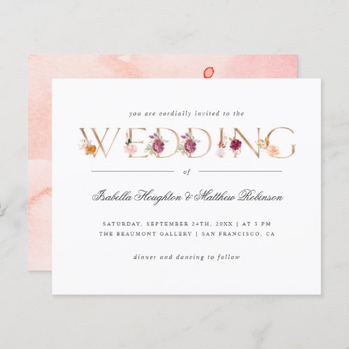 Budget Gold Typography Burgundy Floral Wedding