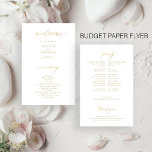 Budget gold typography simple wedding program flyer<br><div class="desc">Modern simple minimalist faux gold script trendy clean white ceremony and party BUDGET affordable wedding program PAPER FLYER template featuring chic trendy calligraphy. Easy to personalize with your custom text on both sides! PLEASE READ THIS BEFORE PURCHASING! This is a low budget affordable program printed on a FLYER (advertising type...</div>