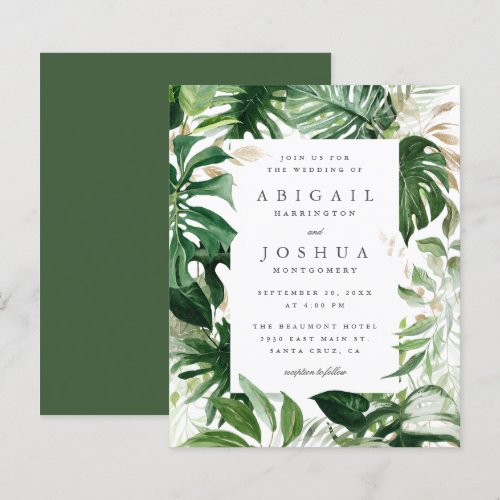Budget Gold & Watercolor Tropical Greenery Wedding