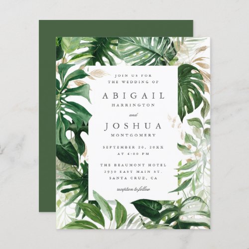 Budget Gold  Watercolor Tropical Greenery Wedding