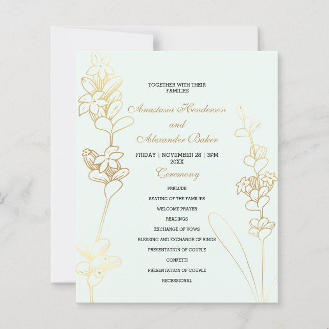 Budget Gold Wedding Program card. (Front)