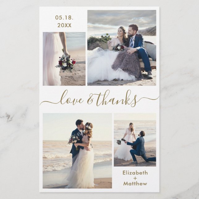 Budget Gold White Collage Wedding Thank You Flyer (Front)
