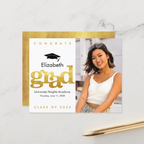 Budget Gold White Photo Cap Graduation Invitation 
