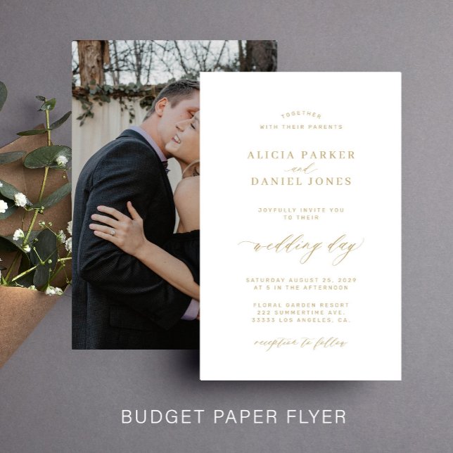 Budget gold white photo wedding invitation flyer (Creator Uploaded)