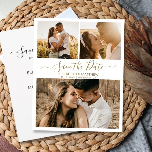 Budget Gold White Script Collage Save The Date