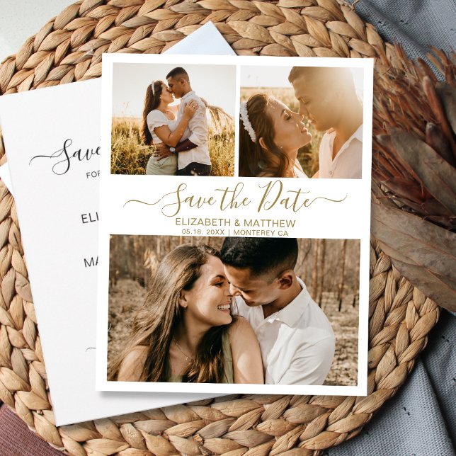 Budget Gold White Script Collage Save The Date (Creator Uploaded)