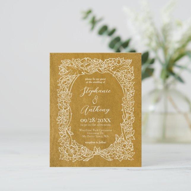 Budget Gold Yellow Floral Wedding Invitation (Standing Front)