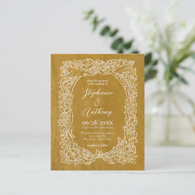 Budget Gold Yellow Floral Wedding Invitation | Zazzle