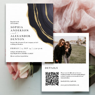 Budget golden agate Photo QR code wedding invite