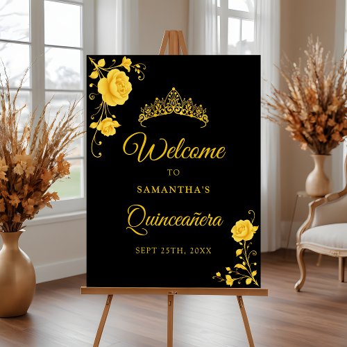 Budget Golden Floral Quinceaera Welcome Sign