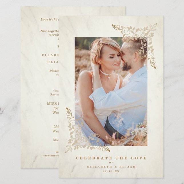 Budget Golden Lace Ornament Flourish Photo Couple  (Front/Back)