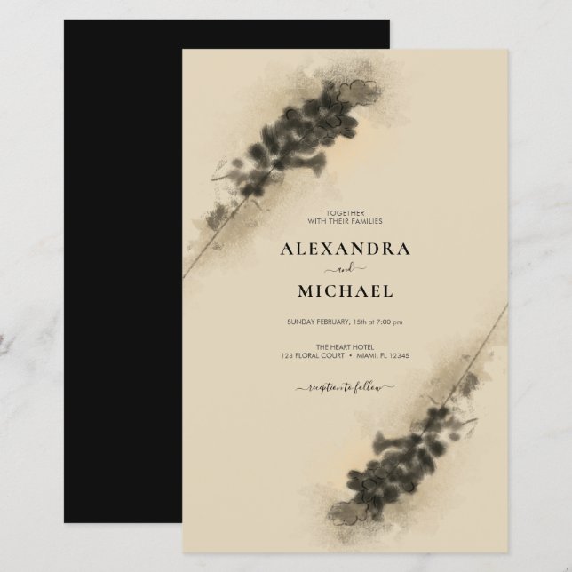 Budget Golden Lavender Flowers Wedding Invitation (Front/Back)