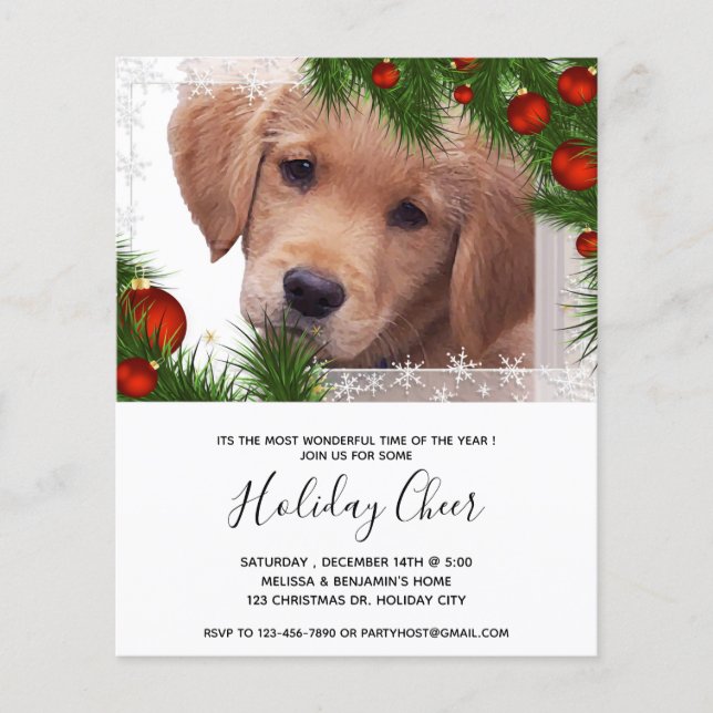 Budget Golden Retriever Dog Christmas Invitation (Front)