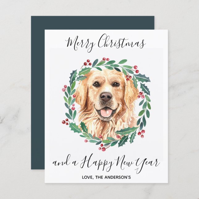 Budget Golden Retriever Dog Merry Christmas Card (Front/Back)