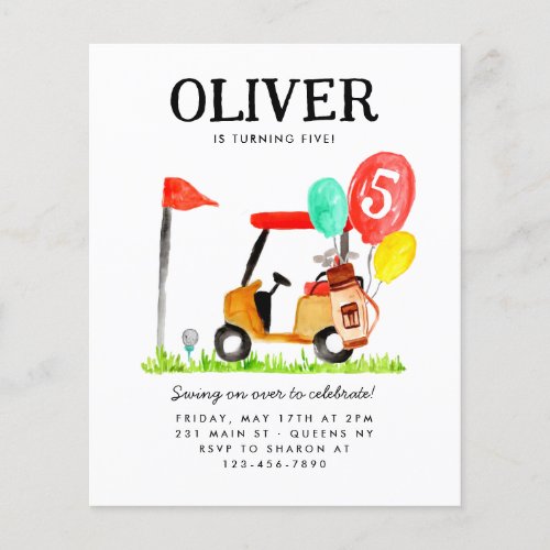 Budget Golf Cart Bag Balloon Kids Golfer Birthday Flyer
