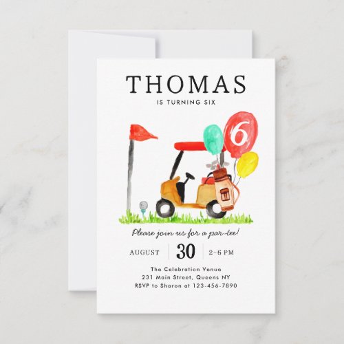 Budget Golf Cart Bag Balloon Kids Par_tee Birthday Note Card