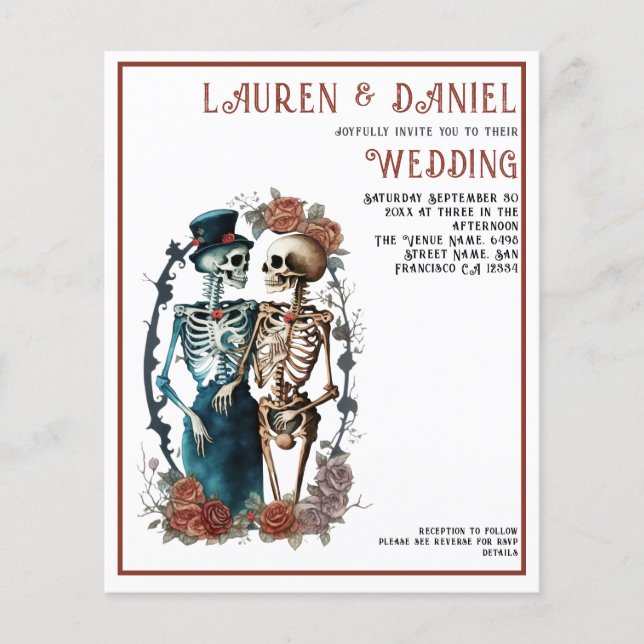 Budget Gothic Beautiful Skeleton QR Code Wedding  (Front)