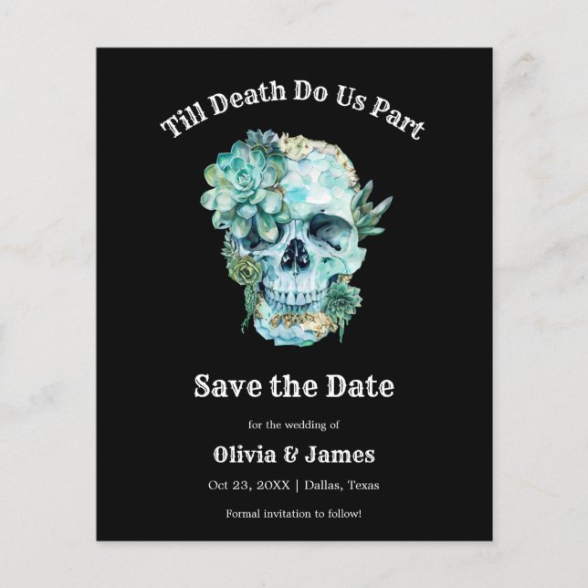 Budget Gothic Halloween Wedding Save the Date Card (Front)