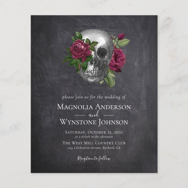 Budget Gothic Skull Floral Wedding Invitation (Front)