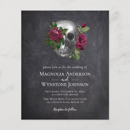 Budget Gothic Skull Floral Wedding Invitation