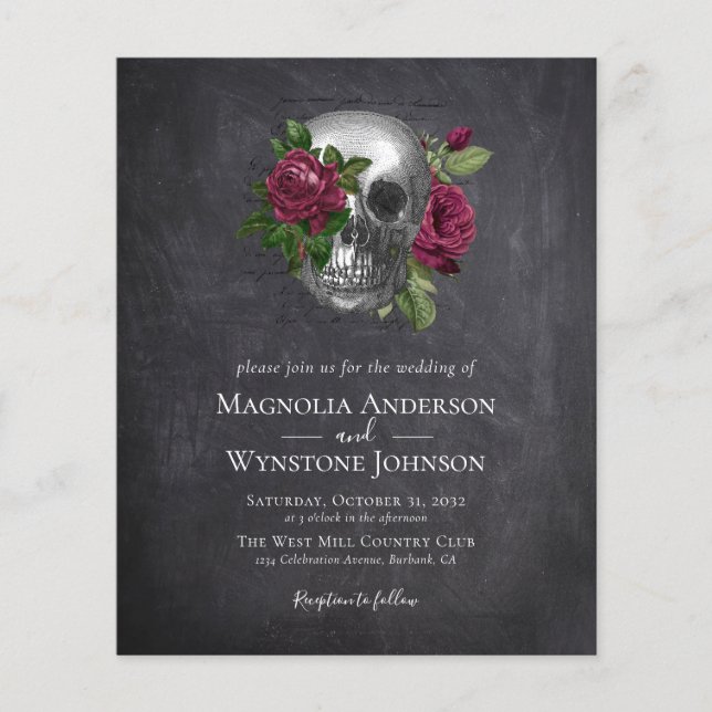 Budget Gothic Skull Floral Wedding Invitation (Front)
