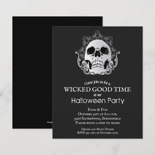 Budget Gothic Skull Halloween Party Invitation (Front/Back)