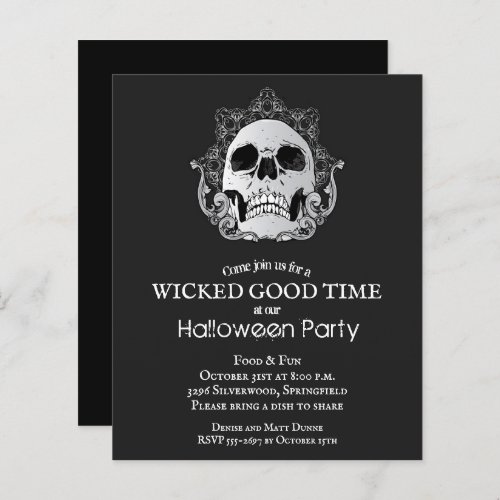 Budget Gothic Skull Halloween Party Invitation