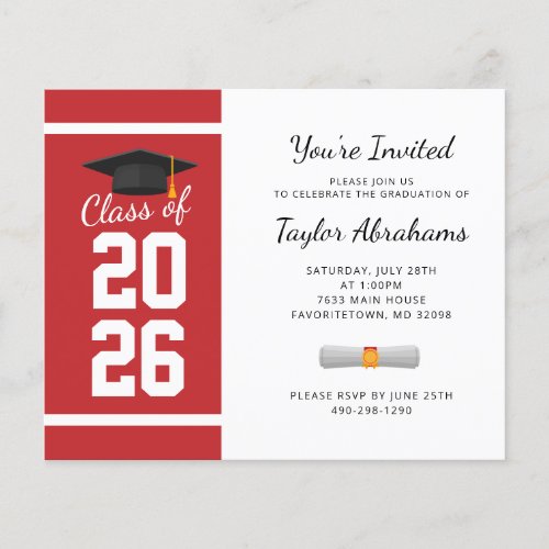 Budget Grad 2022 Red White Graduation Invitation