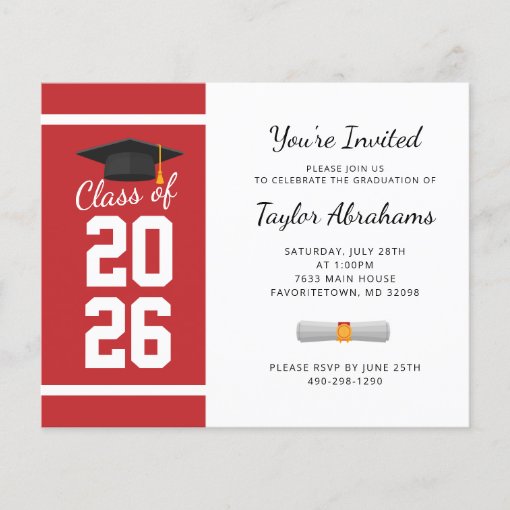 Budget Grad 2022 Red White Graduation Invitation | Zazzle