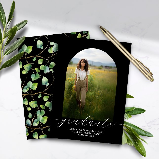 Budget Grad Announcement Boho Arch Black Ivy Back (Creator Uploaded)