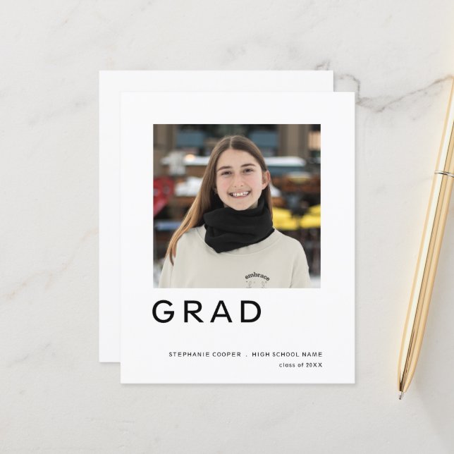 Budget Grad Photo Graduation Simple Announcement (Front/Back In Situ)