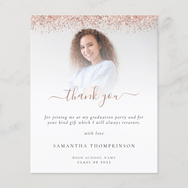 Budget Grad Photo Rose Gold Glitter Thank You (Front)