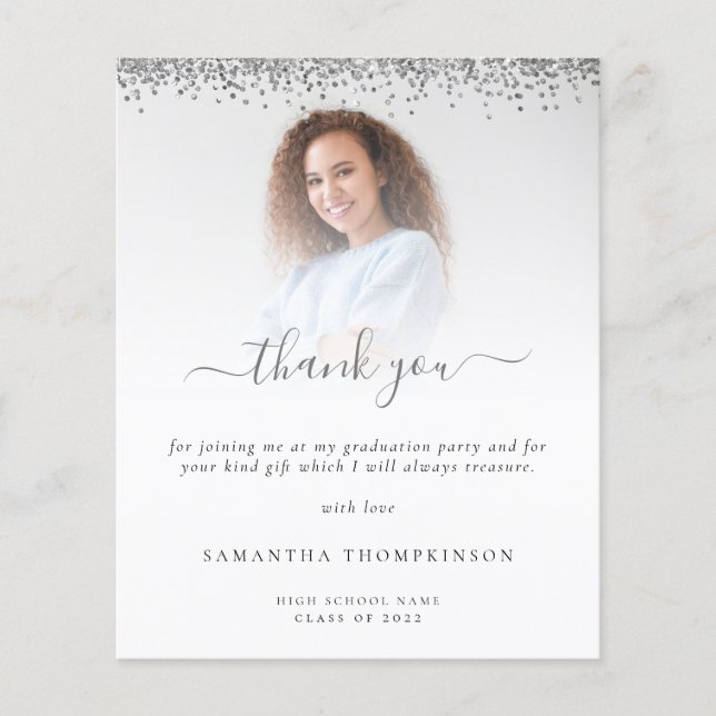Budget Grad Photo Silver Glitter Thank You (Front)