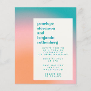 Budget Gradient Teal Pink Abstract Wedding Invite