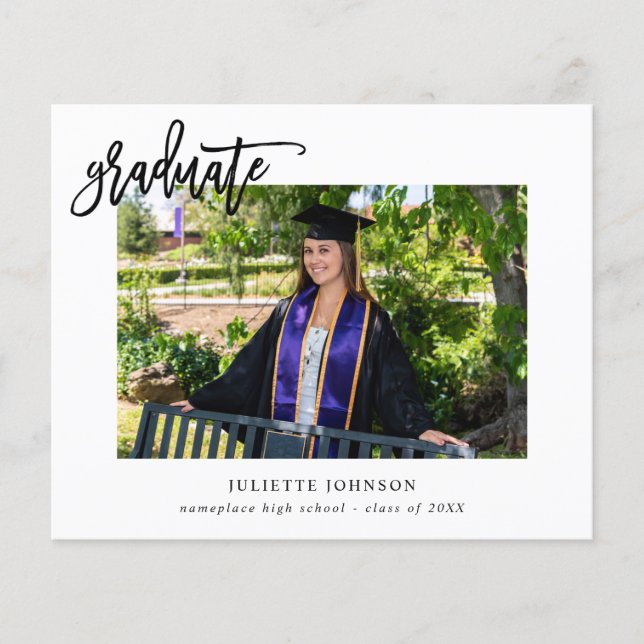 Budget Graduate Calligraphy Two Photo Announcement Flyer (Front)