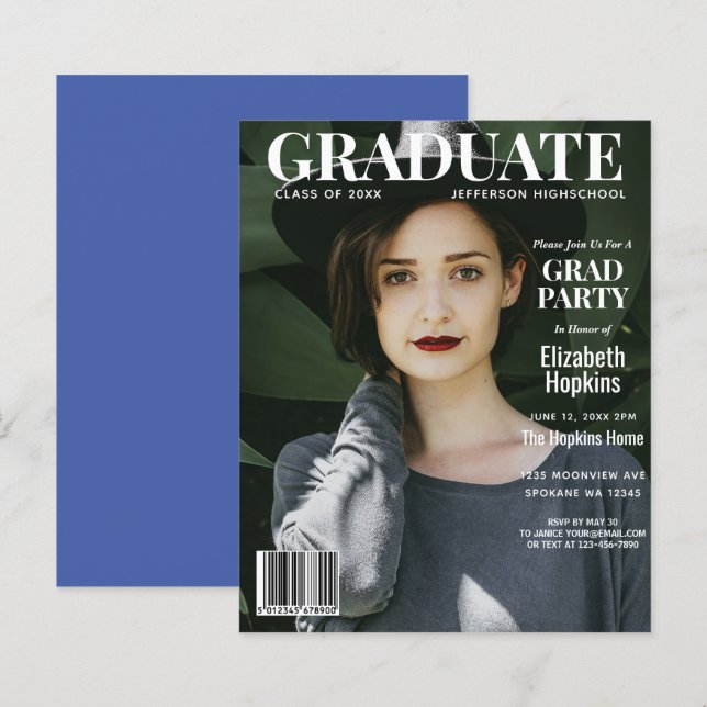 Budget Graduate Magazine Cover Photo Party Invite (Front/Back)