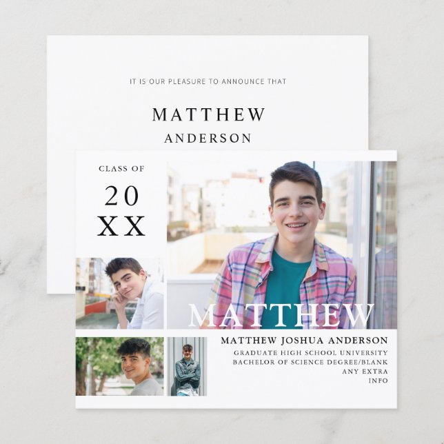 Budget Graduate Modern Stylish 4 Photo Announ 2 (Front/Back)