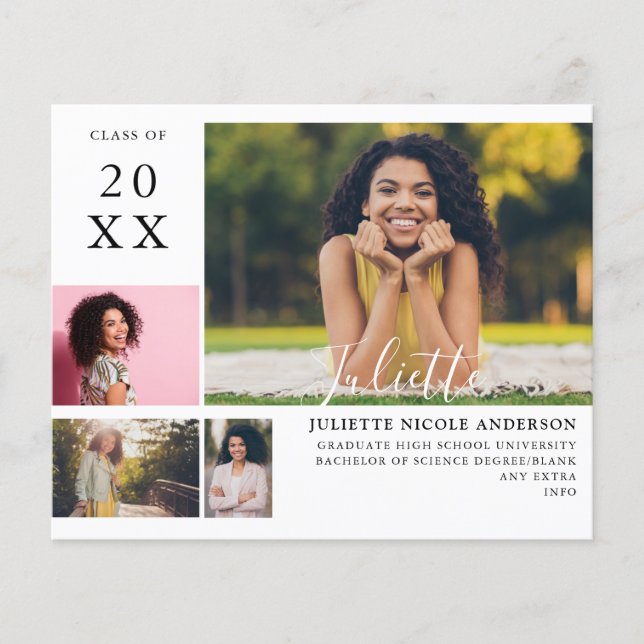 Budget Graduate Modern Stylish 4 Photo Announcemen Flyer (Front)